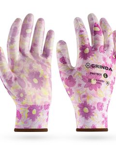 GRINDA PROTECT, L (9), садовые перчатки с прозрачным нитриловым покрытием, фиолетовые, 13 класс (11295-L) ― GRINDA