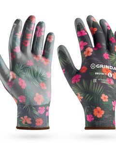 GRINDA PROTECT, L (9), садовые перчатки с прозрачным нитриловым покрытием, чёрные, 13 класс (11296-L) ― GRINDA
